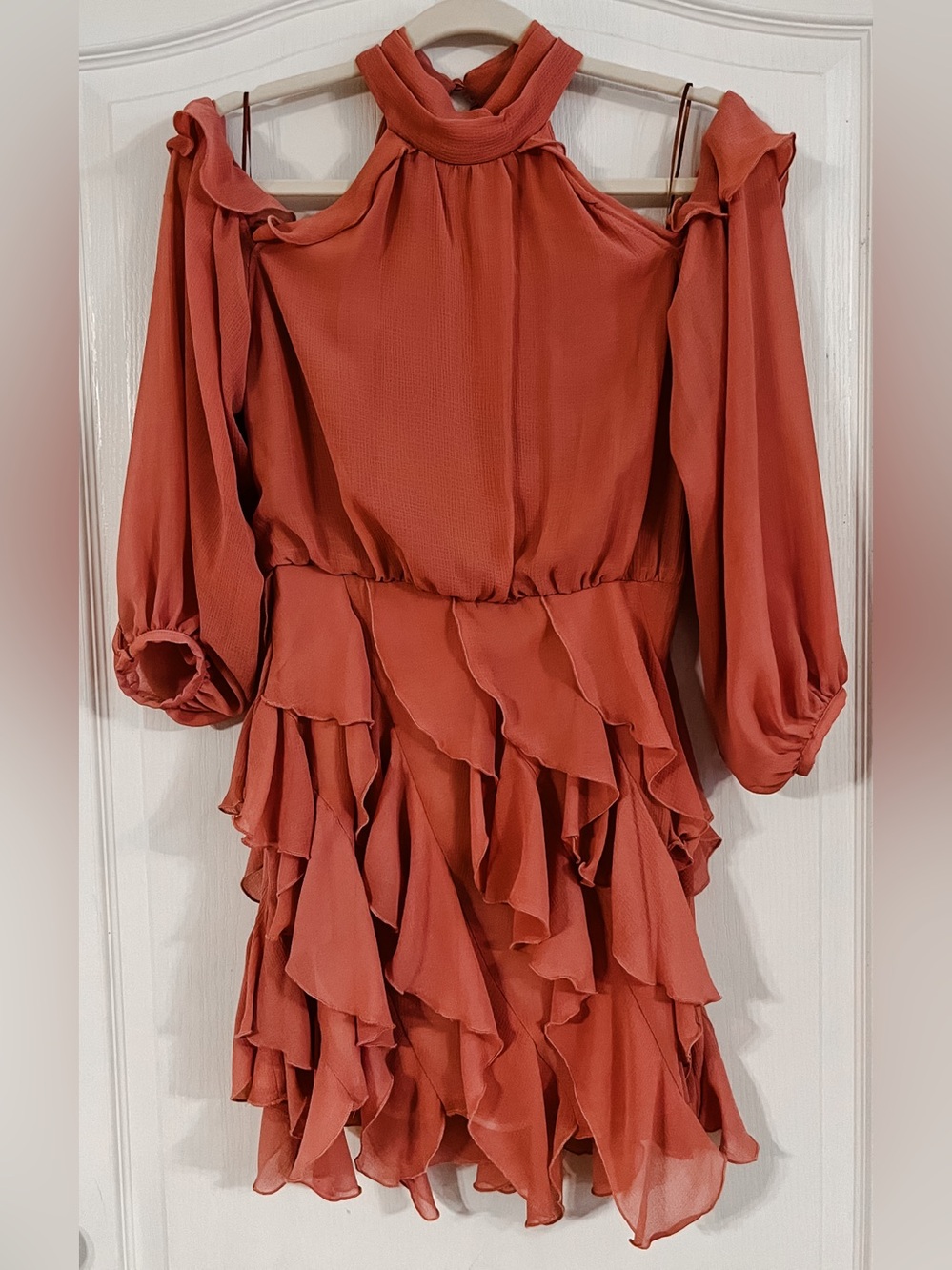 Zara High Collar Ruffled Dusty Pink Mini Dress